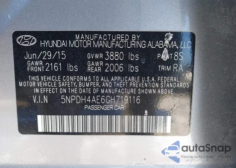 2016 Hyundai Elantra Se from USA, damaged, VIN 5NPDH4AE6GH719116
